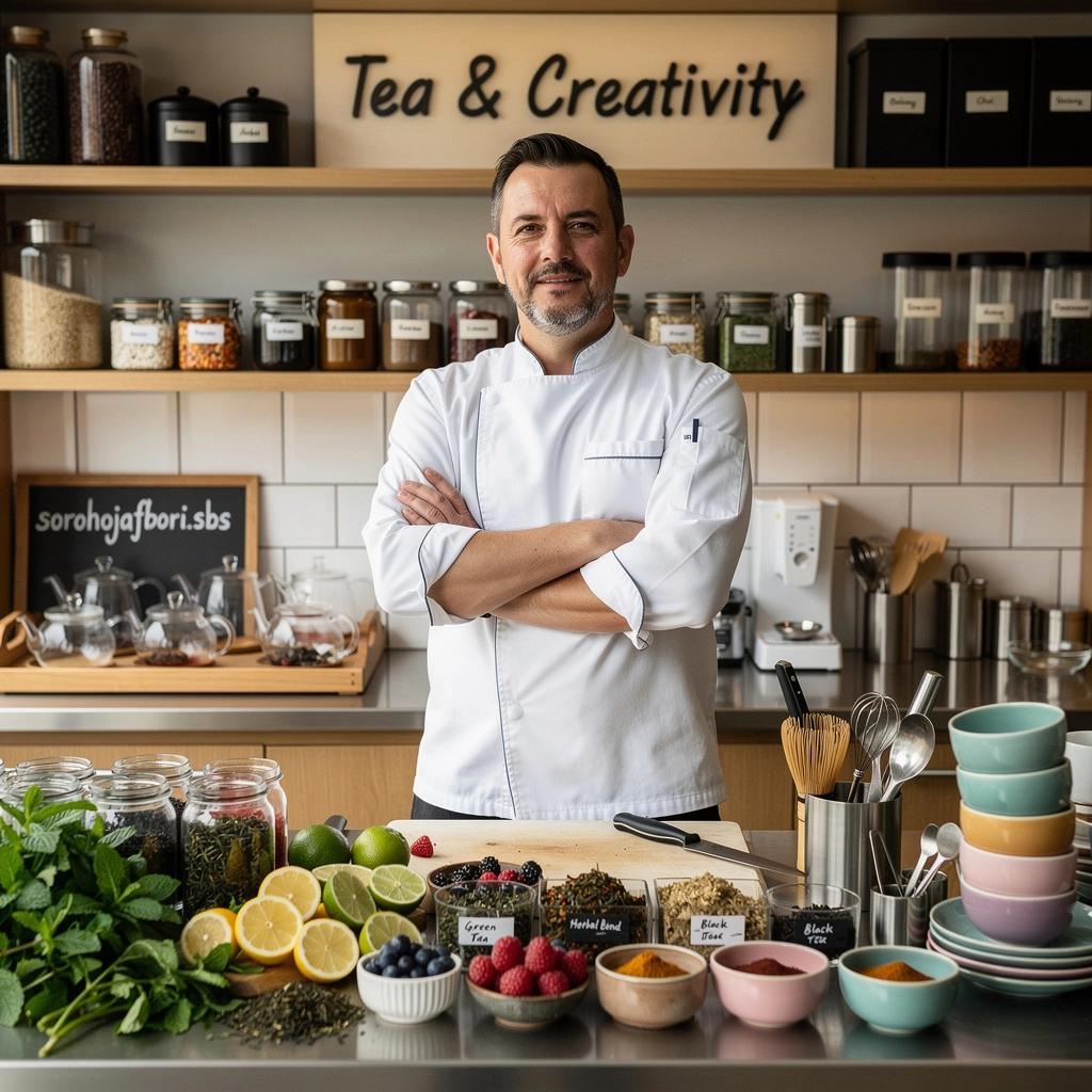 Zöld tea és gyümölcsök, amelyek együtt alkotják a tökéletes ízharmóniát.